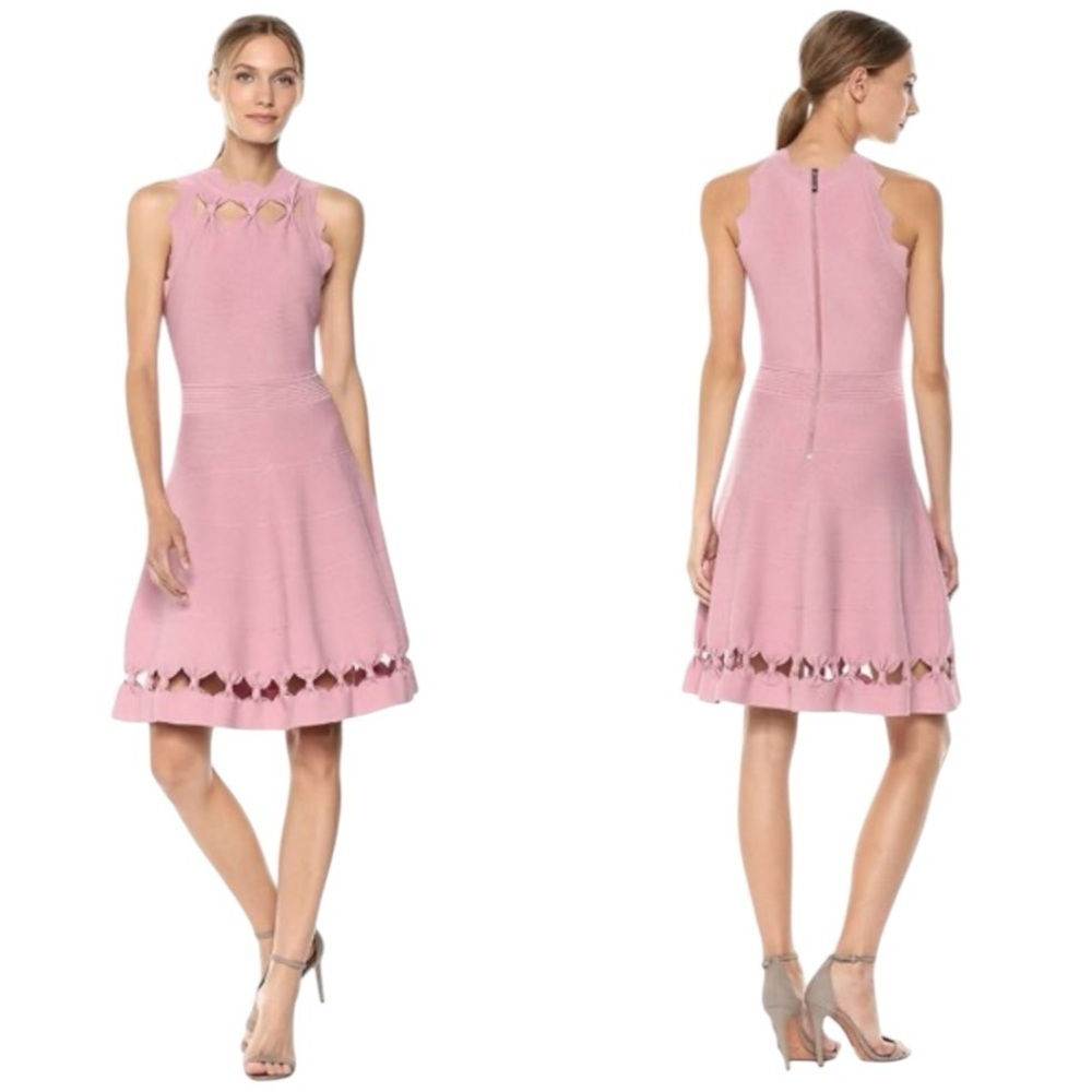 TED BAKER London‎ Dusty Rose Skater Cherina Bow Stretch Knit Dress size 3 8 10 M